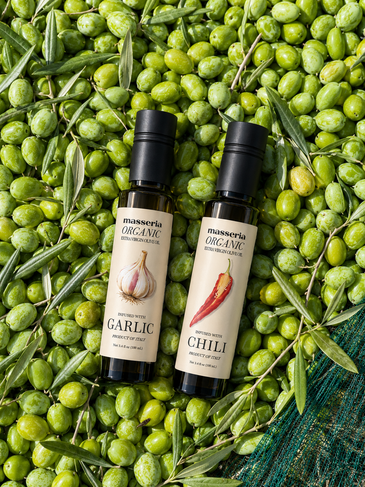 Masseria Premium Organic Extra Virgin Olive Oil - Flavored Chili & Garlic Duo